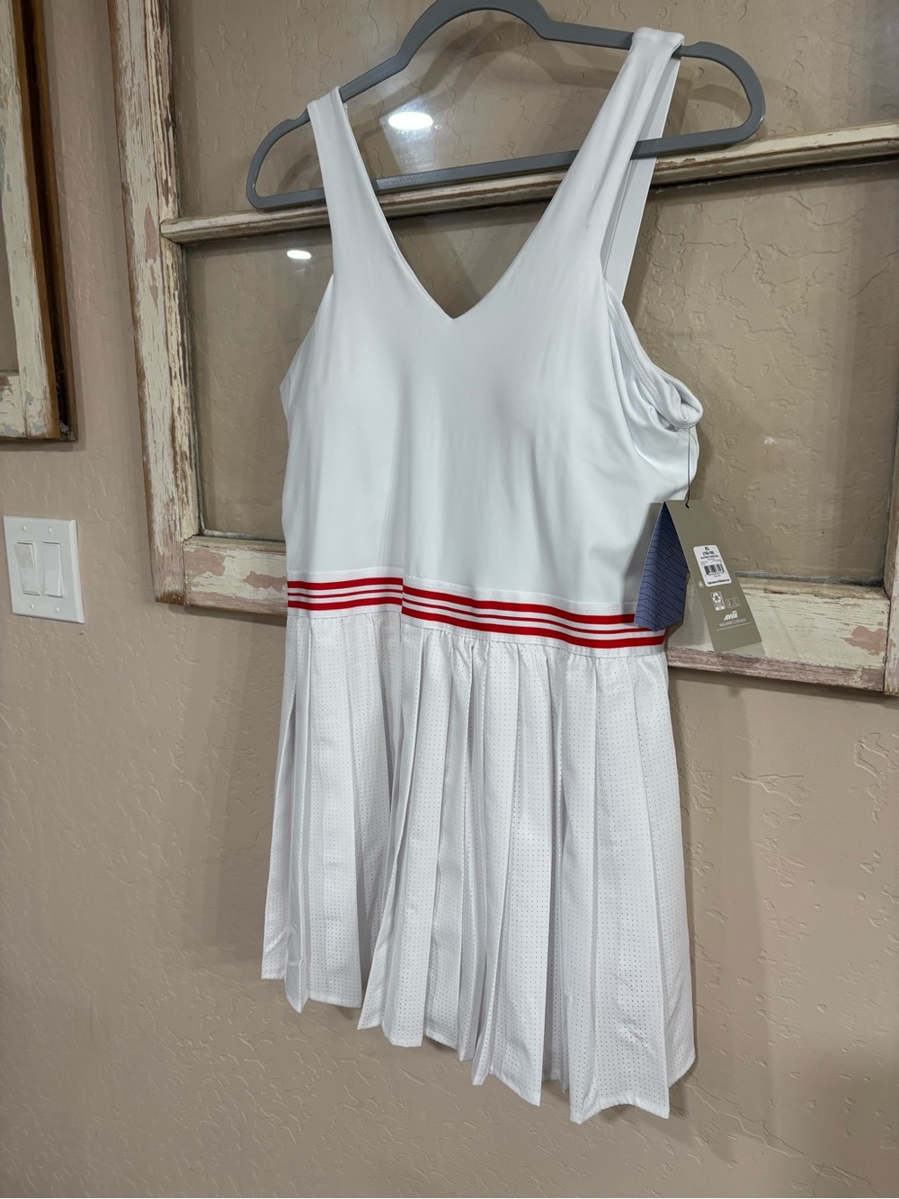 Avia White Tennis Dress with Red Waist Stripes